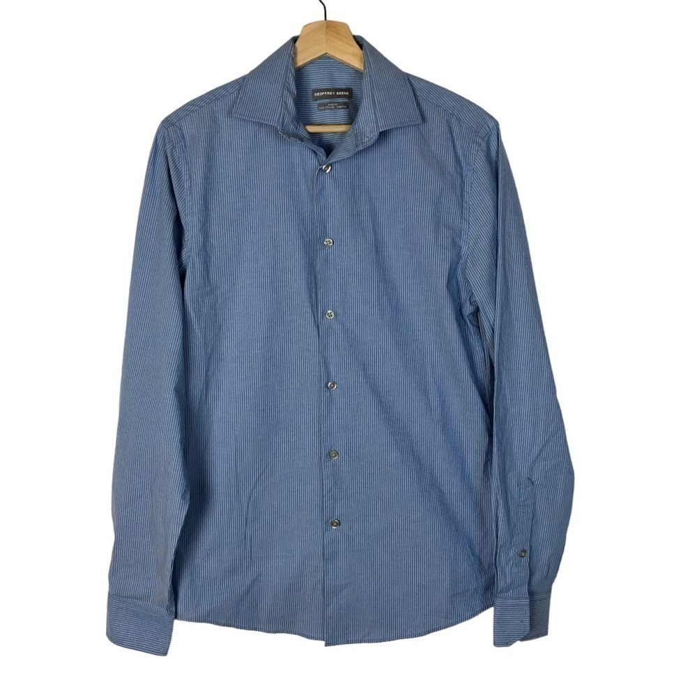 Geoffrey Beene Slim‎ Fit Blue & White Stripe Long Sleeve Button Down S